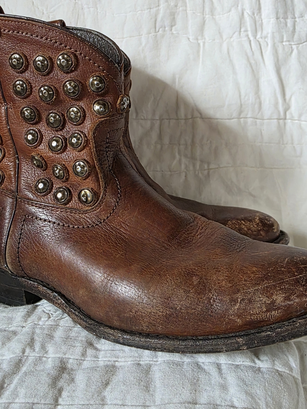 Frye Brown Leather Studded Ankle Boots - Picture 2 of 6